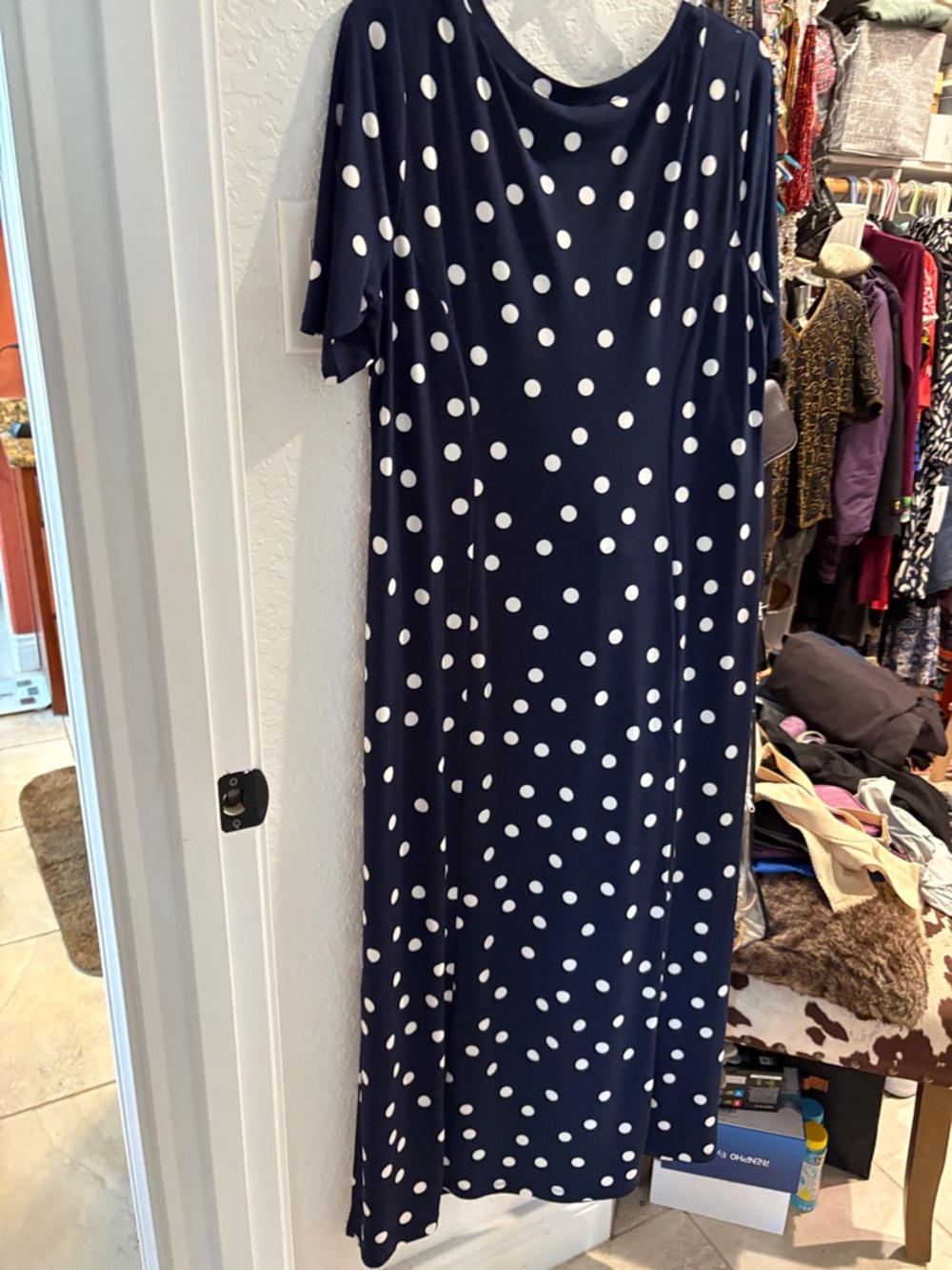 Chico's Navy and White Polka Dot Maxi Dress